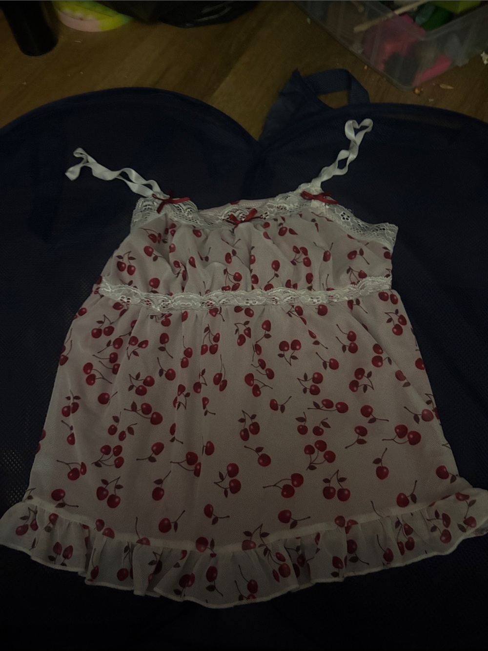 ROMWE White Chemise with Red Cherry Print and Lace Trim
